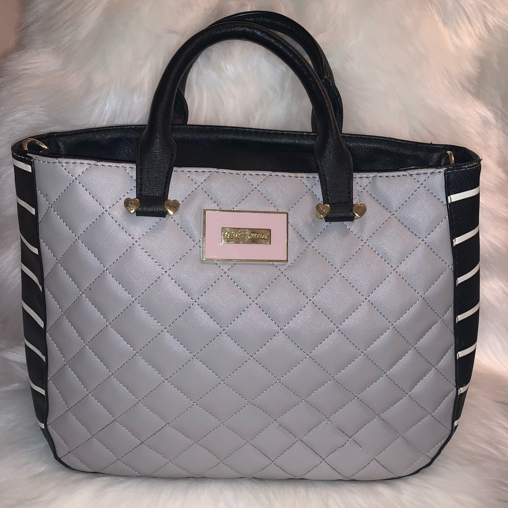 Gray and black quilted purse